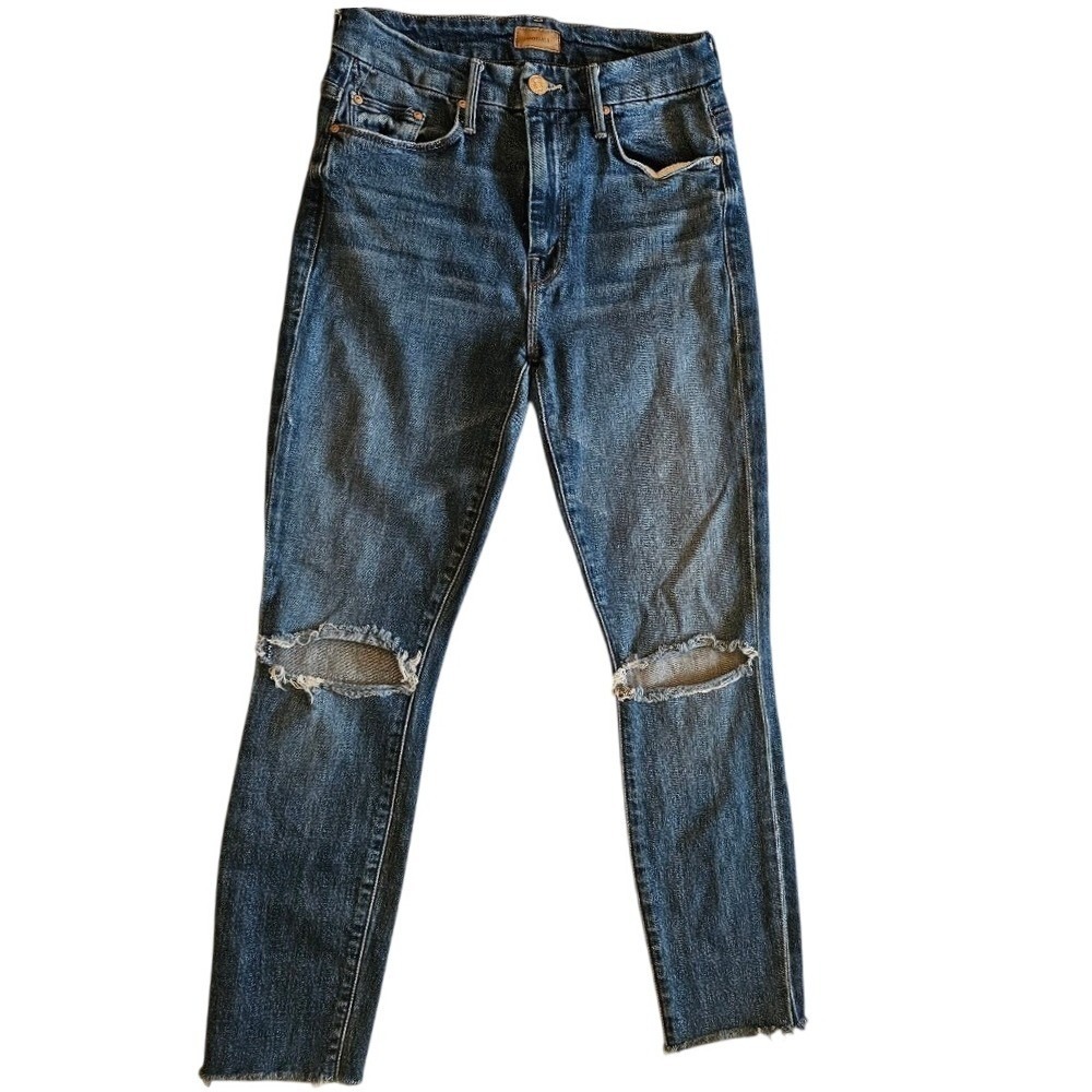 MOTHER Looker Ankle Fray Jeans Womens 25 High Waist Distressed